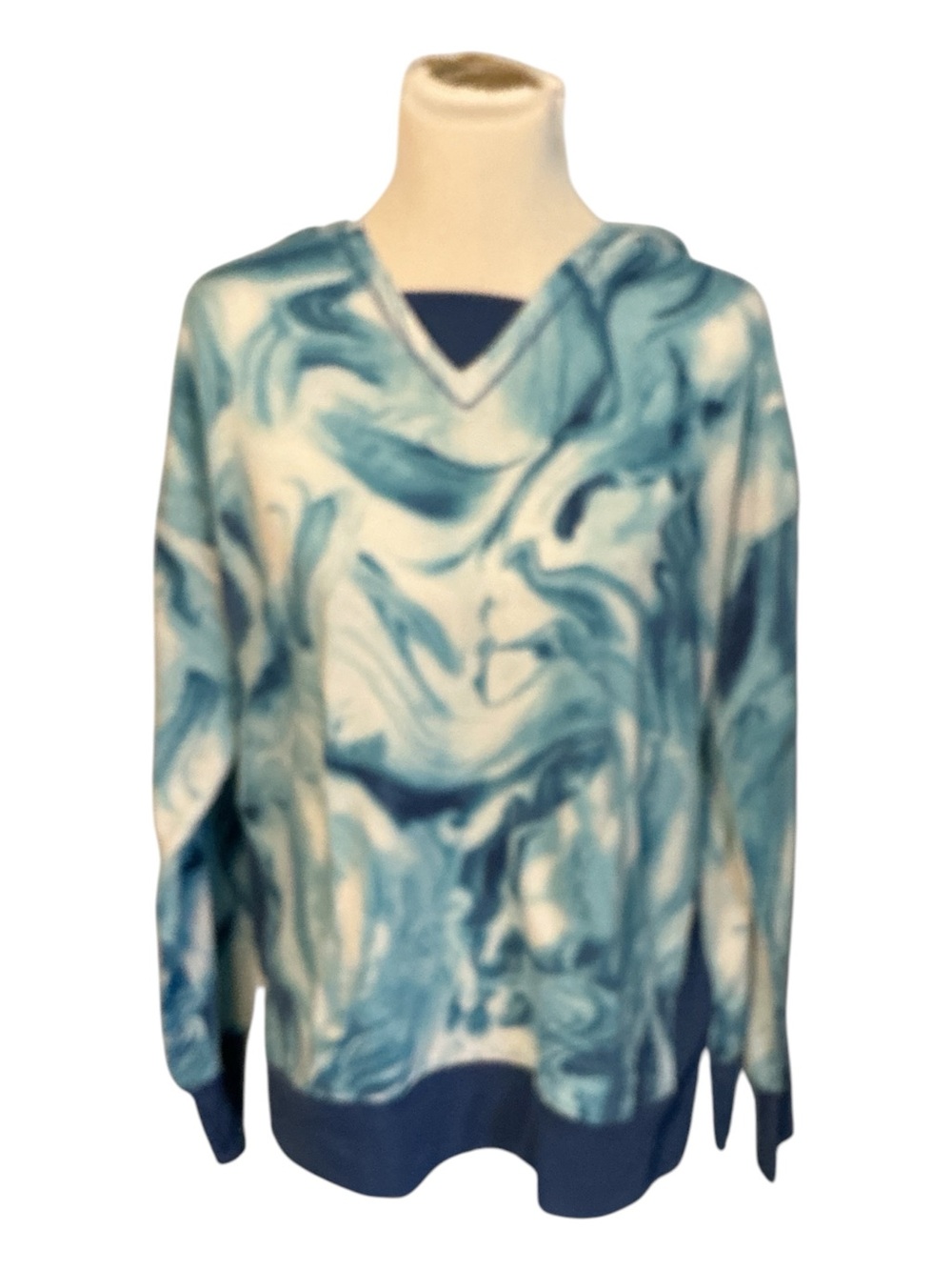 Blue Marble V-Neck Pullover Hoodie
